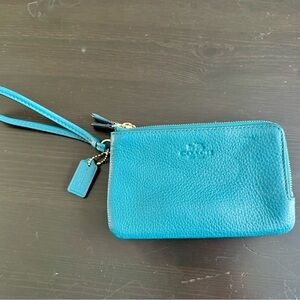 Coach Teal Leather Wristlet